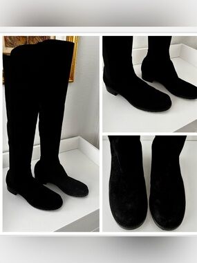 Stuart Weitzman Black Suede Over the Knee Boots w Stretch Size 10.5 SW 69034